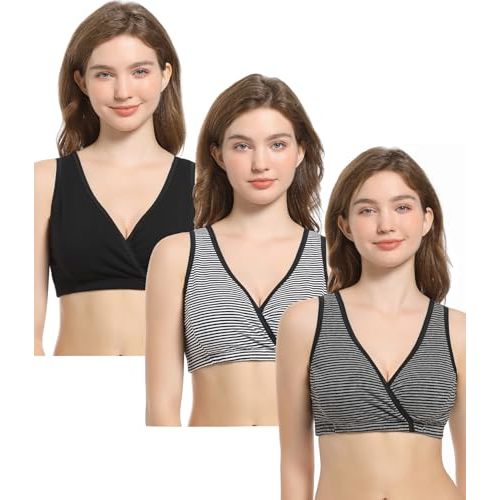 CAKYE 3 Pack Maternity Nursing Sleep Bra Breastfeeding Cotton Bralette