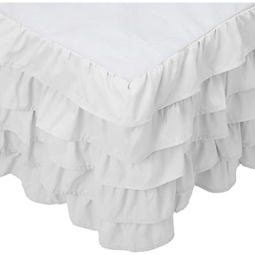 Elegant Comfort Leila Collection Multi-Ruffle Bed Skirt, 1500 Thread Count Egyptian Quality, Easy Fit Dust Ruffle, 15 inch Drop, Wrinkle and Stain Resistant, MultiRuffle, Full, Snowy White