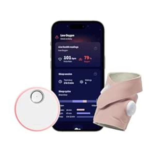 Owlet Dream Sock Smart Wearable Baby Monitor Tracks Heart Rate & Oxygen in Real Time Parents Receive Alerts, Sleep Insights & More via App - Dusty Rose
