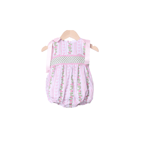 Smocked Fancy Floral Bow Bubble