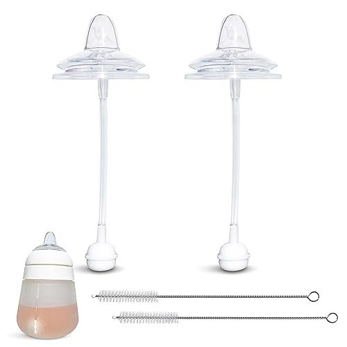 Sippy Cup Conversion Kit for Nanobébé Flexy Silicone Baby Bottles | 2-Count | with Soft Silicone Sippy Spout Nipples, Weighted Any Angle Straw Ball and Straw Cleaning Brush | Spill-Proof (Sippy Spout)