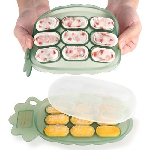 Haakaa Silicone Nibble Freezer Tray -Breastmilk Teething Popsicle Mold - Baby Fruit Food Feeder Teether Tray - Baby Food Maker - Ice Cube Tray - 4 Months+ Babies - BPA Free Silicone -Green