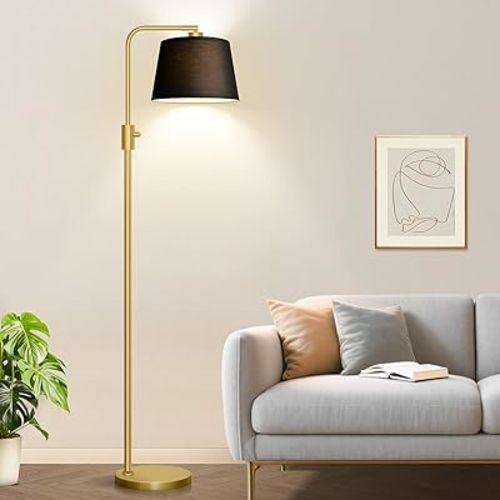 Nintiue Dimmable Gold Floor Lamp, 1000 LM LED Edison Bulb Included, Arc Floor Lamps for Living Room with Black Shade, Modern Standing Lamp Tall Lamps for Living Room Bedroom
