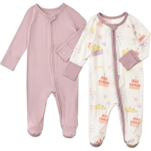 Size: 0-3M. Aablexema Baby Footed Coverall Pajamas with Mittens Rayon from Bamboo 2pcs Newborn Infant 2-way Zipper Outfit