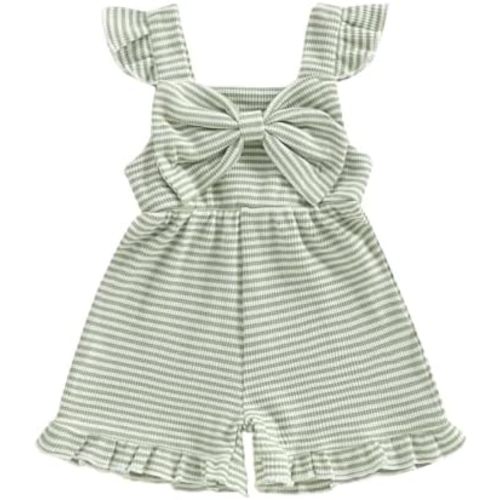 Toddler Girl Outfit Baby Summer Romper Cute Bow Sleeveless One Piece Jumpsuit Shorts Overalls Clothes 6M-5T