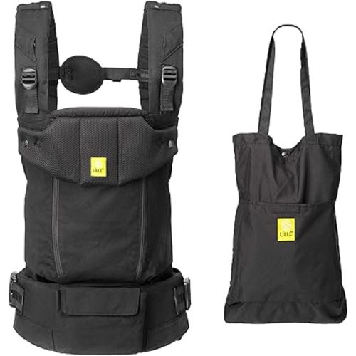 LÍLLÉbaby Serenity All Seasons 6-in-1 Ergonomic Baby Carrier, Newborn to Toddler (7 to 45lbs), Lumbar Support with Convertible Tote, Black