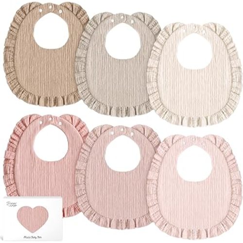 Muslin Baby Bibs for Girls, 100% Cotton Newborn Essentials 6 Pack, Pink