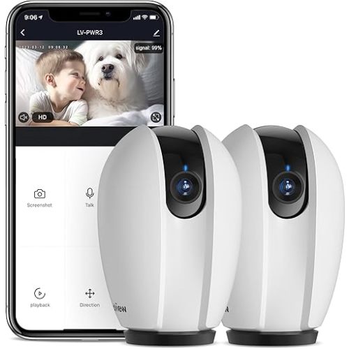 LaView Pan/Tilt Security Camera for Baby Monitor with Phone App (2 Pack+2 32GB SD Cards), 1080P WiFi Pet Camera Indoor, 360° Home Security Camera with Motion & Sound Detection, Two-Way Audio