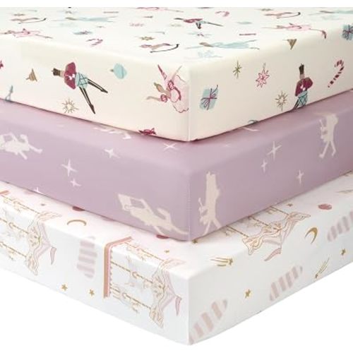 Baby Mini Crib Sheets Girl, Portable 38”x26” Pack and Play Sheets Fitted for Playard and Pack N Play Mattress, 3-Pack Soft Microfiber Pink Ballet