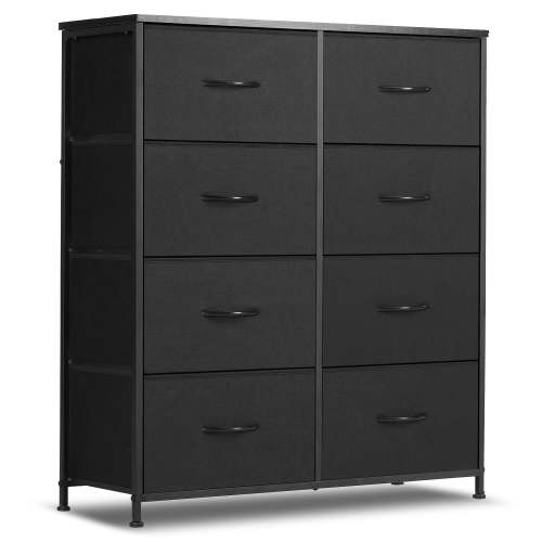 Simenmax 8 Drawer Dresser for Bedroom Fabric Dresser Chest of Closets Storage Units Organizer Tower Wooden Top Shelf for Bedroom, Hallway, Entryway, Closet,Black