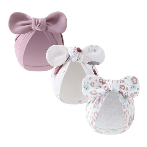 3Pcs/pack Lovely Baby Bowknot Hat Windproof Infant Bonnet Caps Newborns Shower Present for 0 to 3 Month Boys Girls