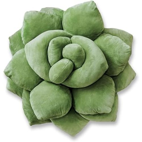 Green Philosophy Co. Succulent® Pillow 16" – Soft 3D Decorative Flower Throw Pillow, Unique Olive Green Plush Flower Cushion, Perfect for Couch, Sofa, Bedroom Decor, Gift for Plant Lovers