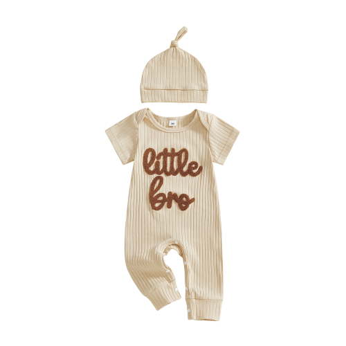 BemeyourBBs Newborn Baby Boy Little Brother Outfits Cute Little Bro Letters Rib Romper Short Sleeve Full Length Jumpsuit Hat Infant Spring Summer Clothes
