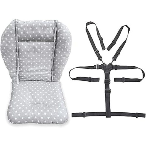 twoworld Baby High Chair Seat Cushion Liner Mat Pad Cover Resistant and High Chair Straps (5 Point Harness) 1 Suit (Fashion Gray)