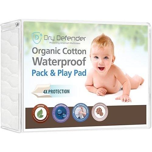 Organic Cotton Quilted Fitted Mattress Pad Cover, Pack 'n Play Size