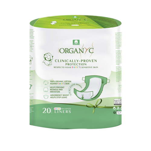 Organyc 100% Certified Organic Cotton Baby Diaper Liner For Sensitive Skin, Fits All Brands and Sizes Diapers except New Born, 20 Count
