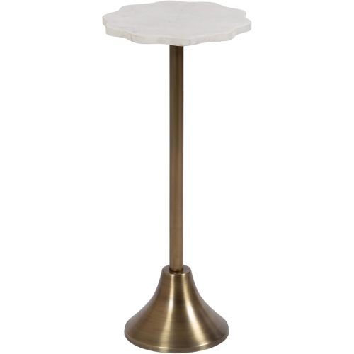 Kate and Laurel Sanzo Modern Pedestal Drink Table, 10 x 10 x 23, Antique Brass and White, Decorative End Table with Scalloped Marble Tabletop for Use as Small Plant Stand or Cute Martini Table