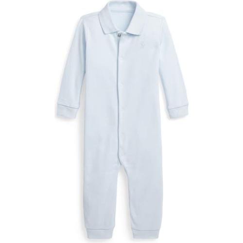 Snap Front Cotton Polo Romper, Newborn