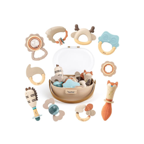 Baby Rattles & Teethers Set – Baby Toys 0-6 Months, Teething Toys 3-6 Months, Sensory Toys with Soft Textures, Gentle Sounds & Easy-Grip Shape, Neutral Newborn Gift（10-Pack）