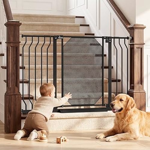 29.5-48" Baby Gate for Stairs, Pressure Mount No Drill, Lift to Unlock Child Proof, One-Hand Auto Close Walk Through Pet Dog Gate for Doorways, Fits 4 Different Width Ranges, Black