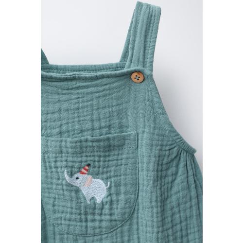 TEXTURED JUMPSUIT WITH ELEPHANT EMBROIDERY - Sea green