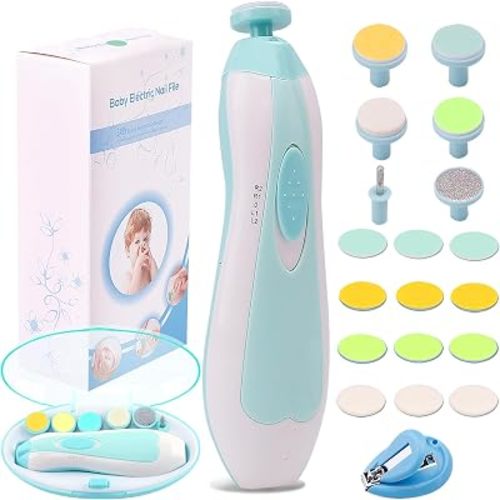 Baby Nail Trimmer Electric Nail File Baby Nail Clippers, Safe Nail Filer Grinder Kit for Newborn Infant Toddler Kids or Adults Toes Fingernails Care Trim Polish, with Led Light and 10 Grinding Heads