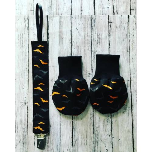 Gothic Baby Bat Newborn Mitts Pacifier Clip Fright Midnight Little Monster