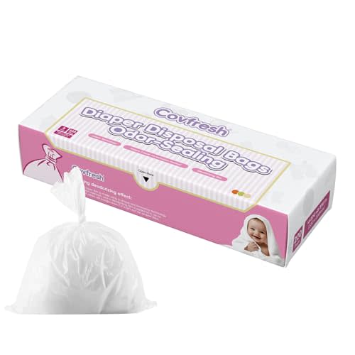 Covfresh Odor Sealing Baby Diaper Disposable Bags - S/220 Counts Unscented, Durable Diaper Sacks for Home, Travel & On-the-Go Use (Color:White)