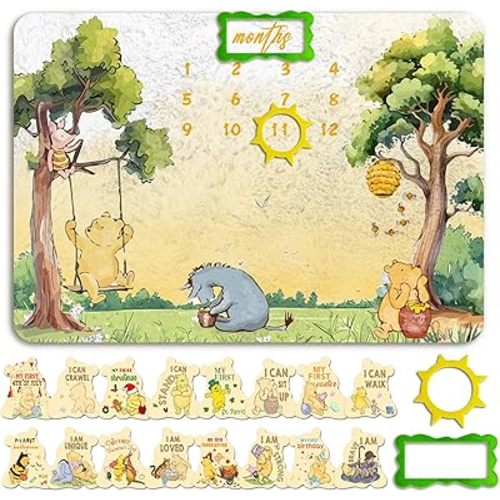 Winnie Baby Monthly Milestone Blanket, 1-12 Monthly Baby Milestone, Newborn Photography Background Decor, Newborn Photography Props Double-Sided