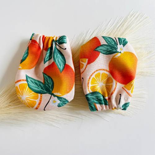 Orange no-scratch mittens, orange baby gift, little cutie, clementine clothing set, citrus baby shower gift, preemie, newborn, 0-3m, 3-6m