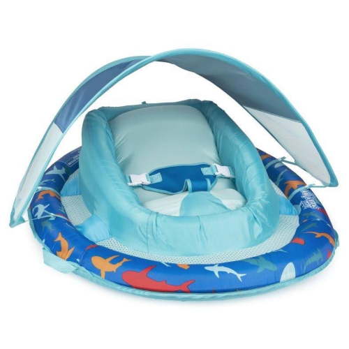 SwimWays Infant Baby Spring Float with Adjustable Sun Canopy - Blue Shark, 1 Count