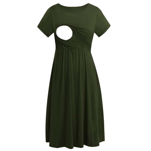 Women's Short Sleeve Maternity Nursing Dresses Breastfeeding Clothes