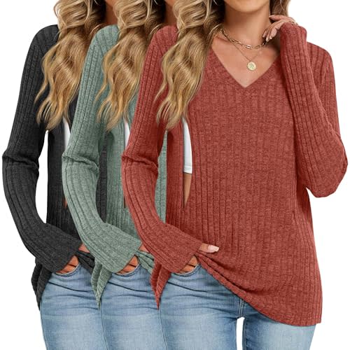 3 Pack Women's Maternity Nursing Tops, V Neck Breastfeeding Sweaters Long Sleeve Hidden Zipper Shirts