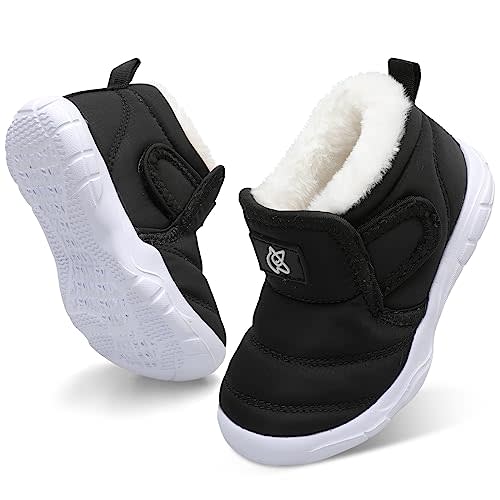 QFH Baby Boys Girls Winter Warm Shoes Cozy Fleece Snow Boots Toddler Non-Slip Walking Shoes Infant Outdoor Water Resistance Faux Fur Booties