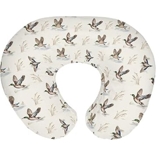 Wild Ducks Mallards Baby Nursing Pillow Covers for Boy Girl Vintage Duck Hunting Nursing Pillow Slipcovers for Breastfeeding Pillows Retro Duck Leaves Pond Soft Stretchy Covers for Newborn Infant