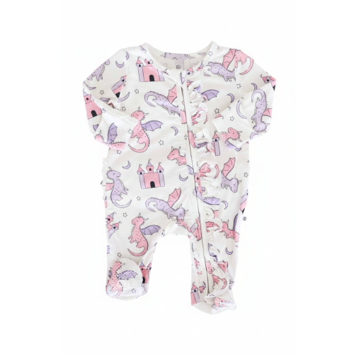 Dragon Adventure Ruffle Zipper Footie | Pink - (NB or 0-3m)