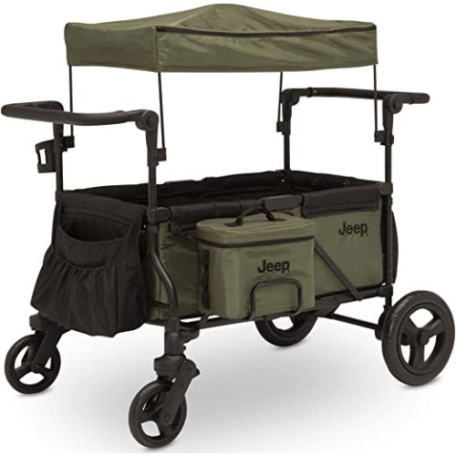 Jeep Deluxe Wrangler Stroller Wagon with Cooler Bag and Parent Organizer by Delta Children, Black/Green
