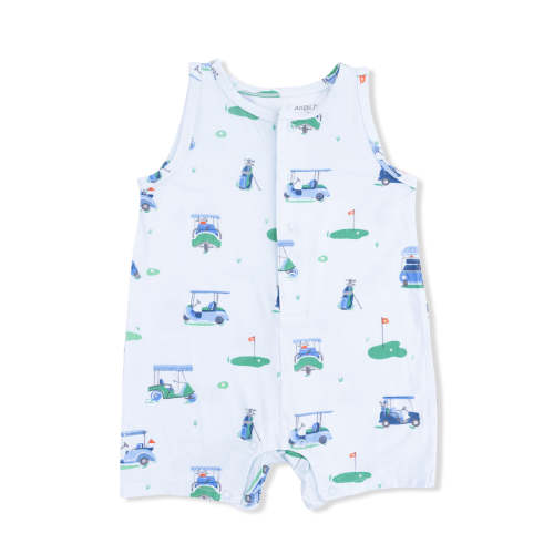 Sleeveless Shortie Romper, Vintage Golf Carts Blue