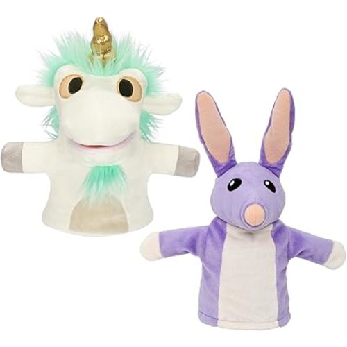 Bluey Unicorse & Bob Bilby Hand Puppet Plush 2-Pack – 8-9” Soft Deluxe Fabric, Embroidered Details, Perfect for Toddler Hands, Imaginative Play, Official Bluey Toys, Amazon Exclusive
