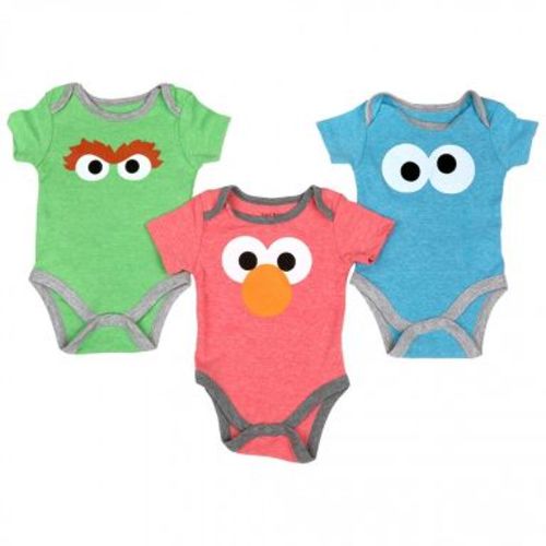 Kids Sesame Street Elmo, Oscar, and Cookie Monster Bodysuit 3-Pack - 3-6 Months