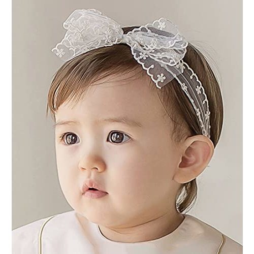 Baby Girls Bow Headband Lace Cute Bow-knot Hair Band Elastic Toddler Newborn Infants Birthday Festival Party Head Wrap Accessories (Style 1)