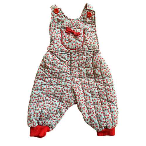 Vintage Newborn Apple Print Grey Quilted Baby Overalls 0-3