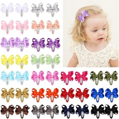 40PCS Snap Baby Hair Bows Clips for Girls Grosgrain Ribbon Fully Wapped 3 Inch Infant Hair Barrettes Accessories for Baby Girls Newborns Toddler