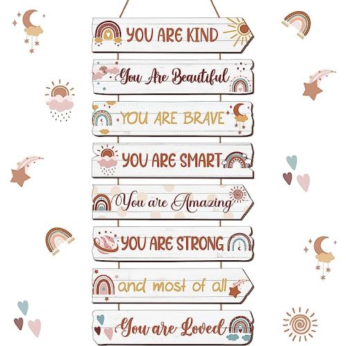 Inspirational Girl Room Decor Aesthetic Art Wall Hanging Sign Inspiring Colorful Rainbow Wooden Decoration for Kids Teens Toddler Boy Baby Bedroom Nursery Dorm Decor, 6-12 Years old (Butterfly)