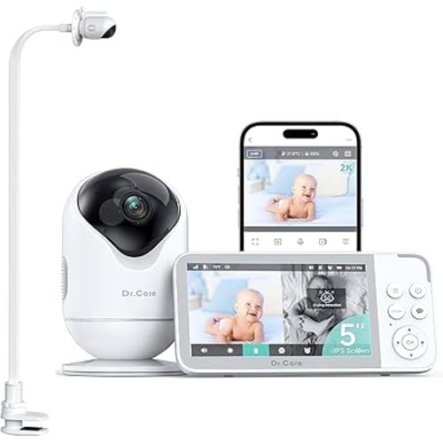 VistaView 5” Smart WiFi Baby Monitor with Clip Mount - 2K HD Camera, App Control, Cry & Motion Alerts, Night Vision, 5000mAh Battery, 2-Way Talk, Multi-User, Triple Security