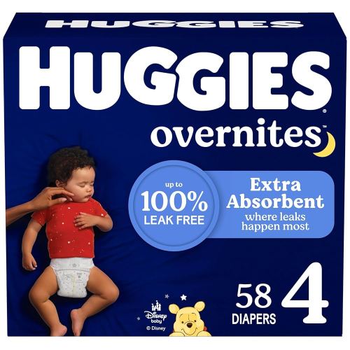Huggies Overnites Size 4 Overnight Diapers (22-37 lbs), 58 Ct, Packaging May Vary