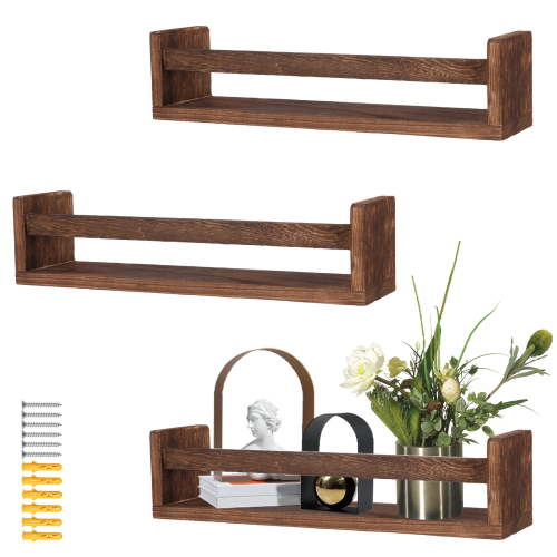 Keyohome 3Pcs Wooden Nursery Floating Book Shelf 16.5 Inch Wall Mounted Children Room Floating Displaying Book Shelf for Bathroom Kitchen