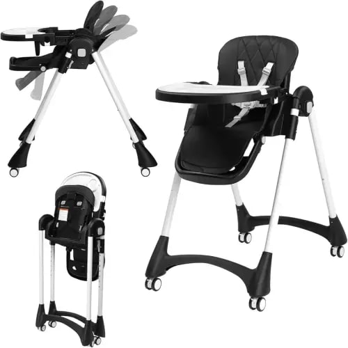 JOYMOR Foldable Baby High Chair, 4 in 1 Convertible Highchair for Eating, Height Adjustble and Multiple Recline, Compact Foldable Design for Easy Storage (Black)