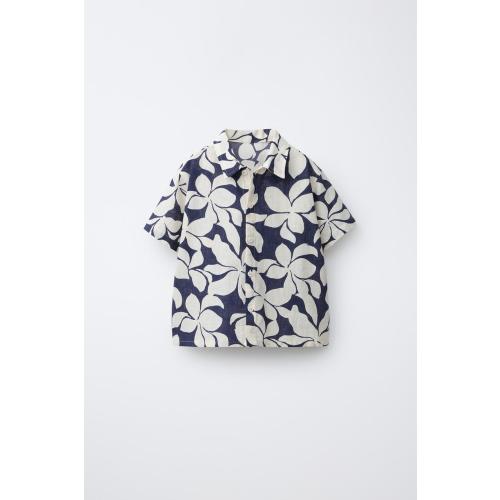 FLORAL PRINT SHIRT WITH COTTON AND LINEN - Navy blue | ZARA United States