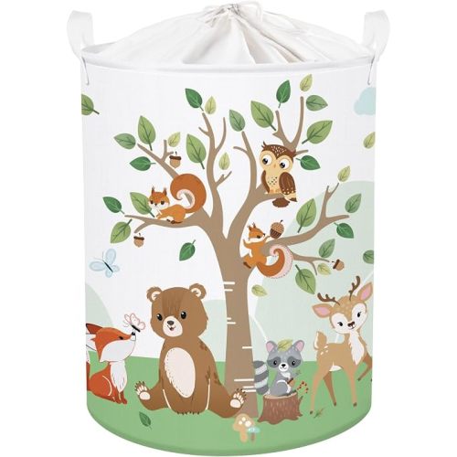 Forest Animals Laundry Hamper Woodland Tree Large Storage Basket Parents Organizer Kids Clothes Toy Bins for Bedroom, Bathroom, Squirrel, 63L